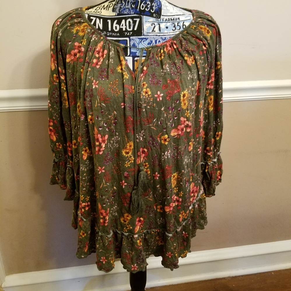 Moss green Peasant Shirt